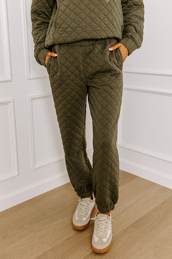 Premium Paris Mornings Quilted Joggers - Dark Sage