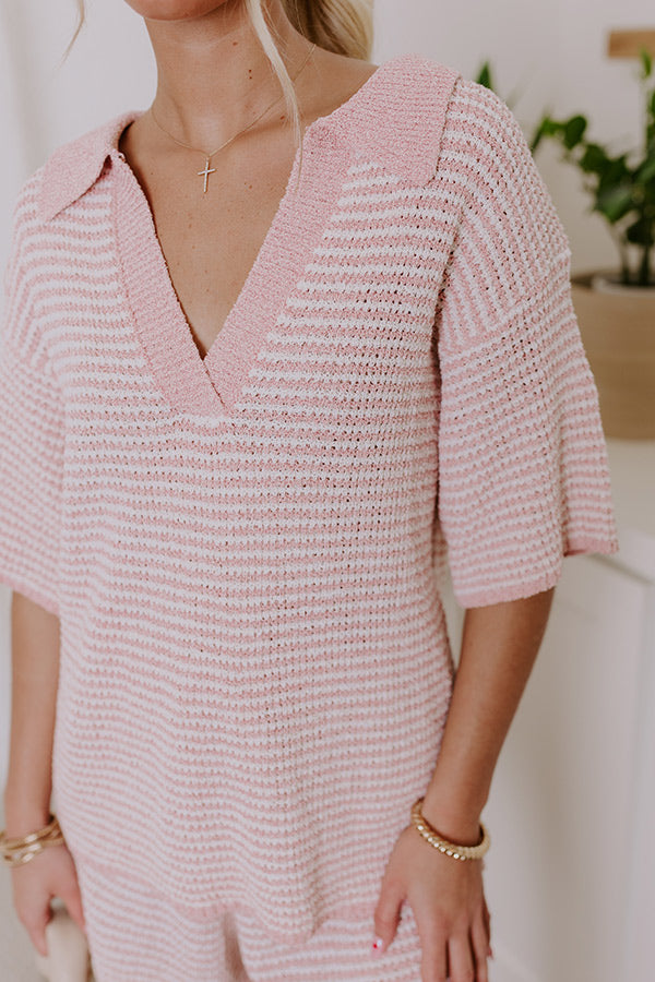 Premium Lake Days Stripe Knit Top - Blush