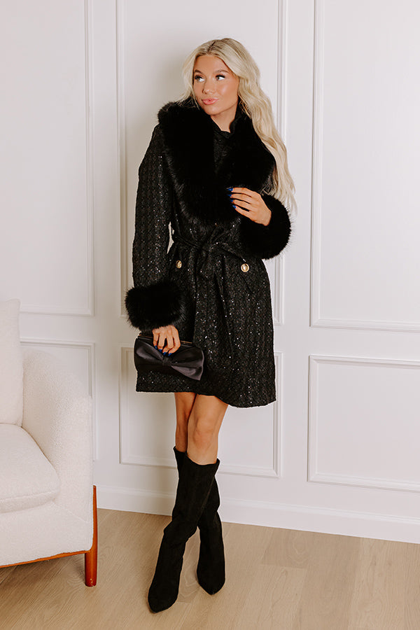 Premium Cozy Elegance Tweed Knit Coat - Ultimate Black Statement Piece