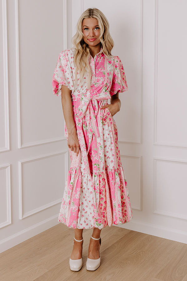 Ultimate Love-Struck Floral Midi Dress - Pink