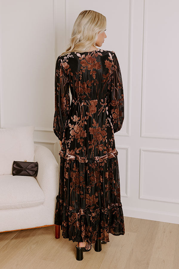 Premium Moonlit Rendezvous Velvet Burnout Maxi Dress - Ultimate Elegance in Black