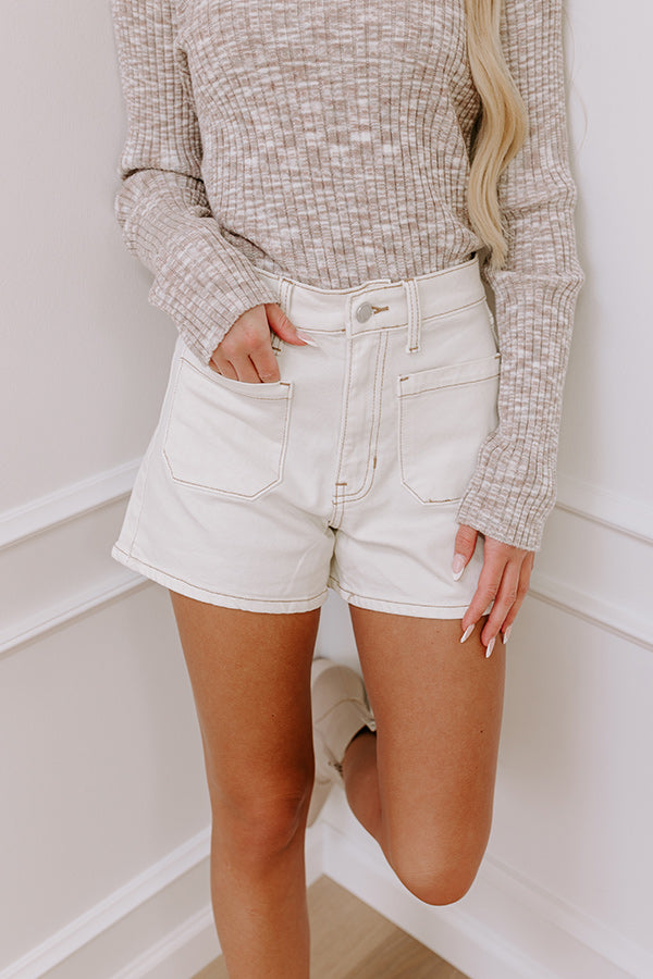 Premium Just USA Libby High Waist Denim Shorts in Ivory