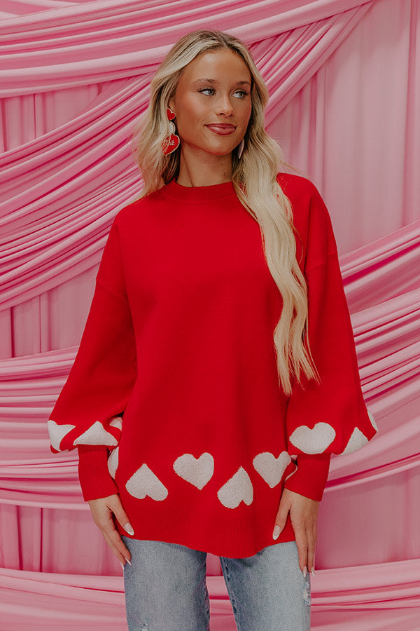 Premium Open Heart Knit Sweater - Romantic Red