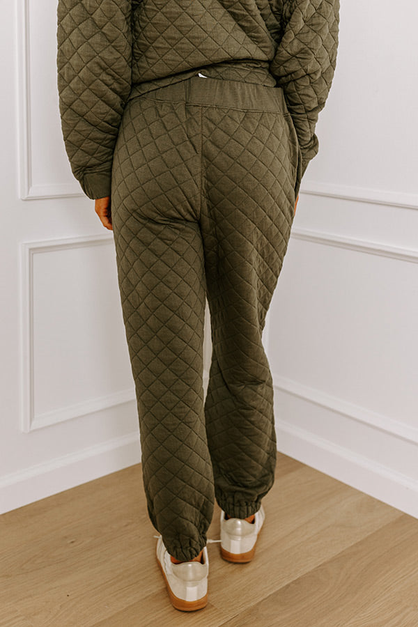 Premium Paris Mornings Quilted Joggers - Dark Sage