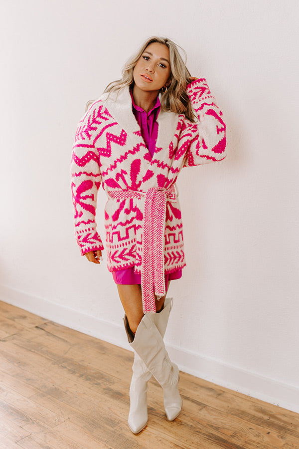 Premium Cozy Knit Cardigan - Pink Snowflake Design