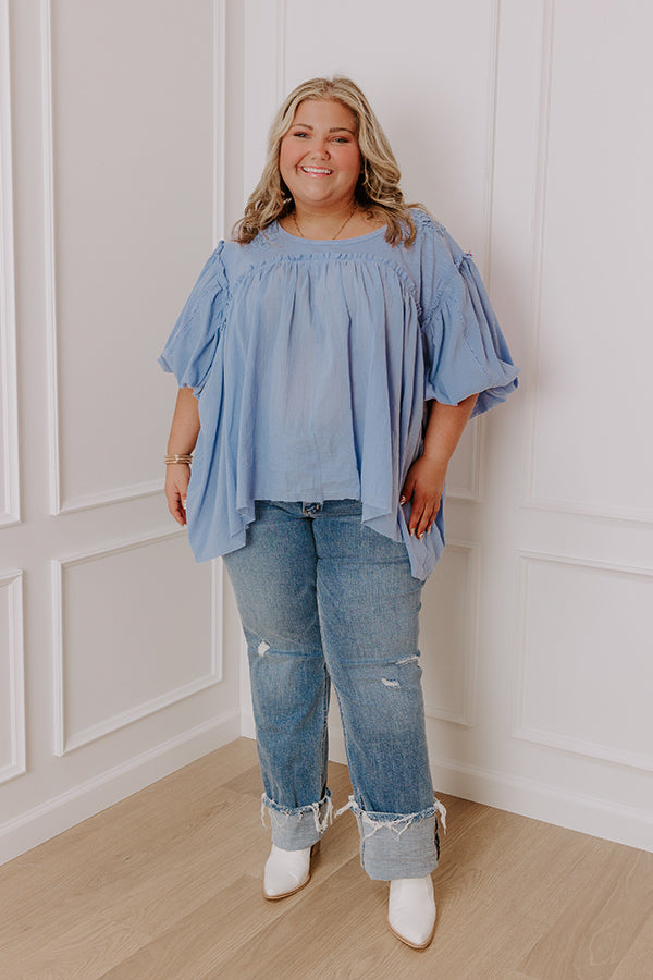 Premium Serenity Song Babydoll Top - Sky Blue Curves