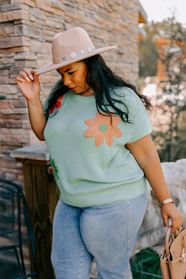 Premium Boho Blooms Knit Top - Sage Curves Design