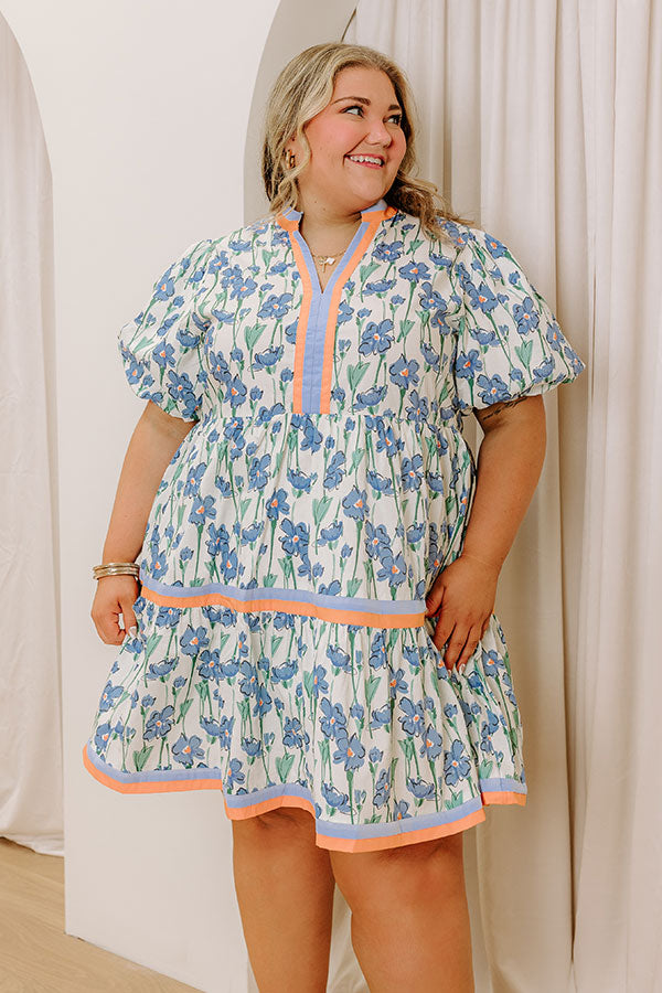 Premium Fresh Horizon Floral Mini Dress in Airy Blue Curves | Ultimate Summer Style