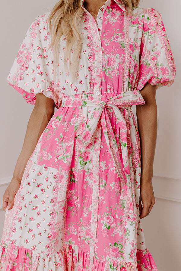 Ultimate Love-Struck Floral Midi Dress - Pink