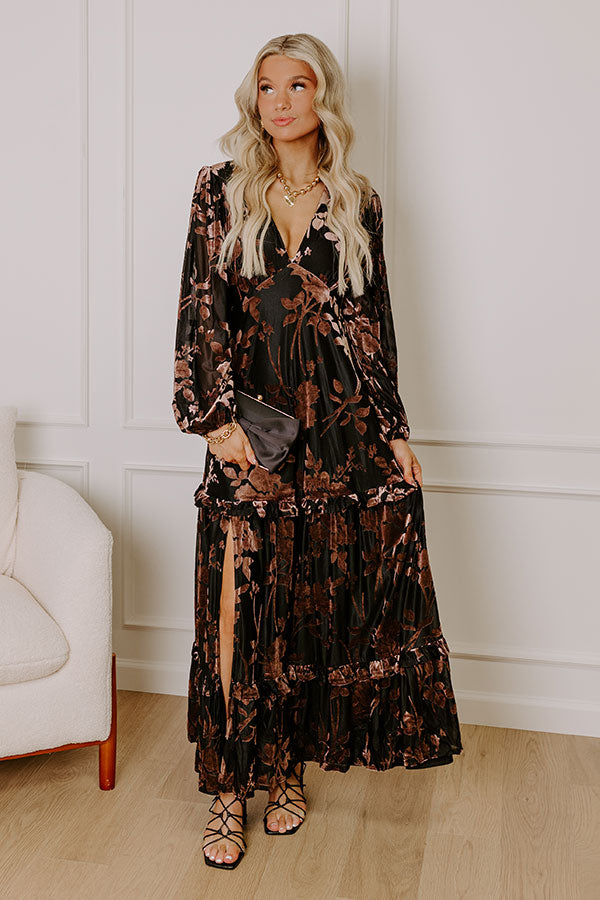 Premium Moonlit Rendezvous Velvet Burnout Maxi Dress - Ultimate Elegance in Black