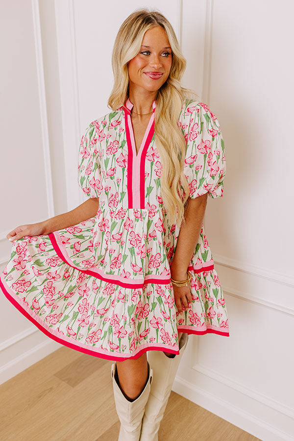 Premium Floral Mini Dress - Fresh Horizon Pink
