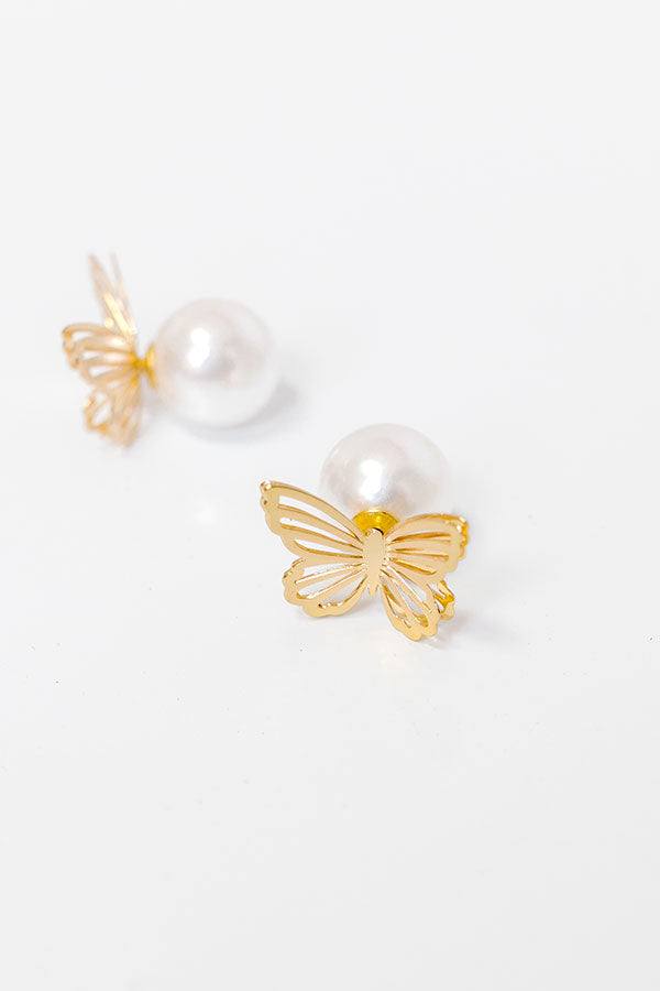 Premium Butterfly Garden Pearl Stud Earrings