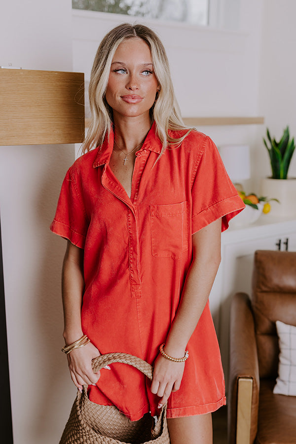 Premium Vintage Chambray Romper - Red | Effortless Style for Park Days