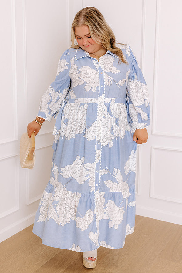 Premium Floral Midi Dress - Sky Blue Curves | Feminine & Flowy