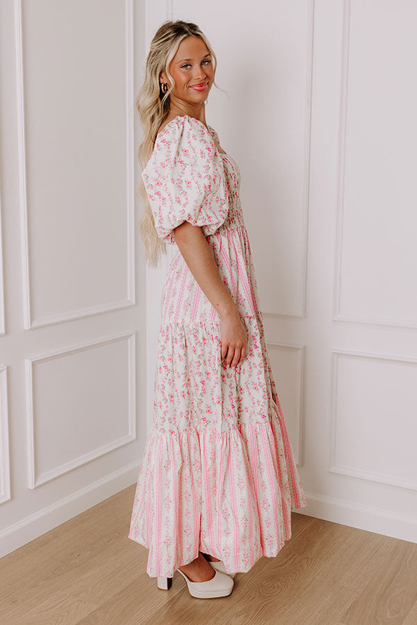 Elegant Floral Maxi Dress with Puff Sleeves