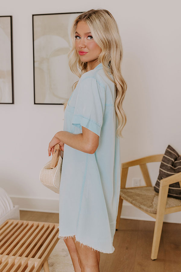 Ultimate Sky Blue Chambray Mini Dress - Perfect for Summer BBQs