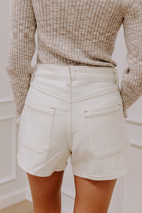 Premium Just USA Libby High Waist Denim Shorts in Ivory