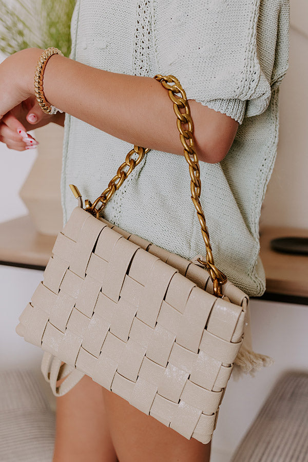 Premium Mimie Vegan Leather Woven Crossbody Bag - Ultimate Style in Beige