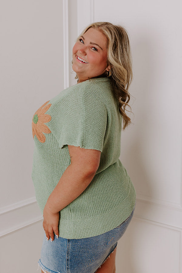 Premium Boho Blooms Knit Top - Sage Curves Design