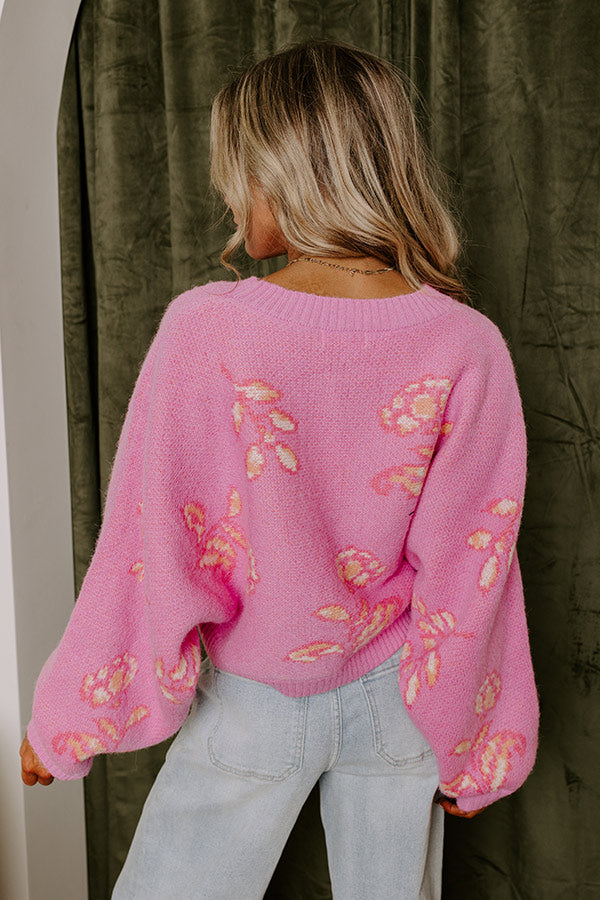Ultimate Cozy Wool-Blend Sweater - Pink Floral Design
