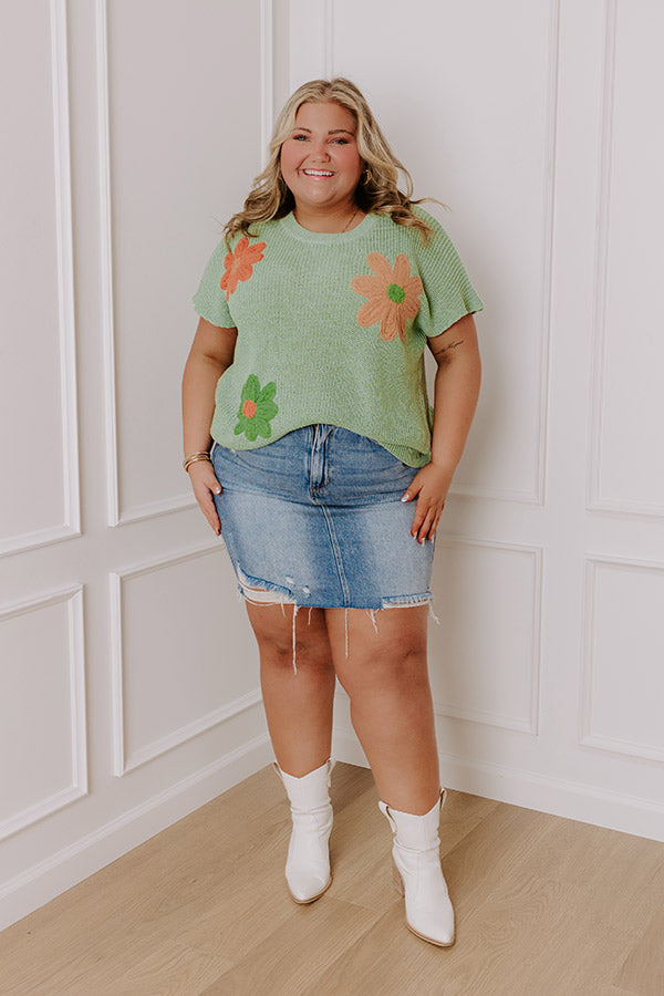 Premium Boho Blooms Knit Top - Sage Curves Design