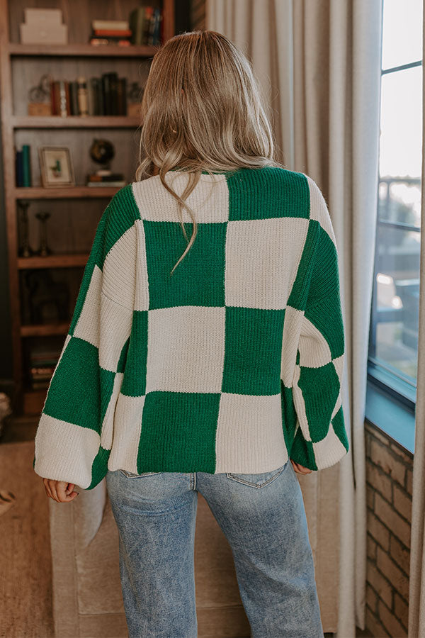 Premium Checkered Knit Sweater - Hunter Green