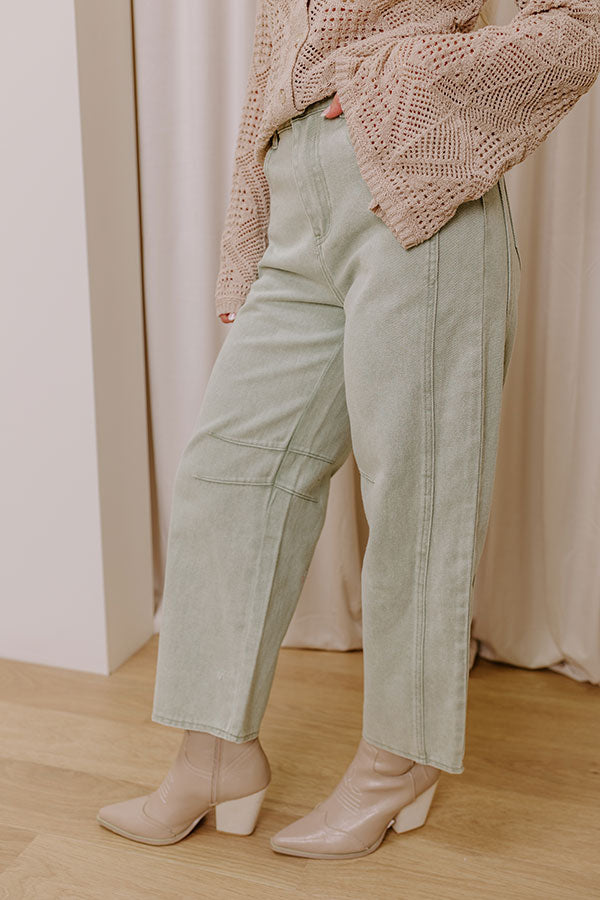 Premium Cristy High Waist Wide Leg Jean in Light Sage - Ultimate Comfort & Style