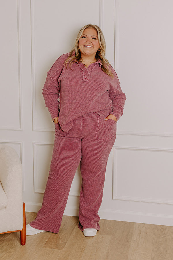 Premium Cozy Haven High Waist Vintage Wash Knit Pants – Sangria Curves Edition
