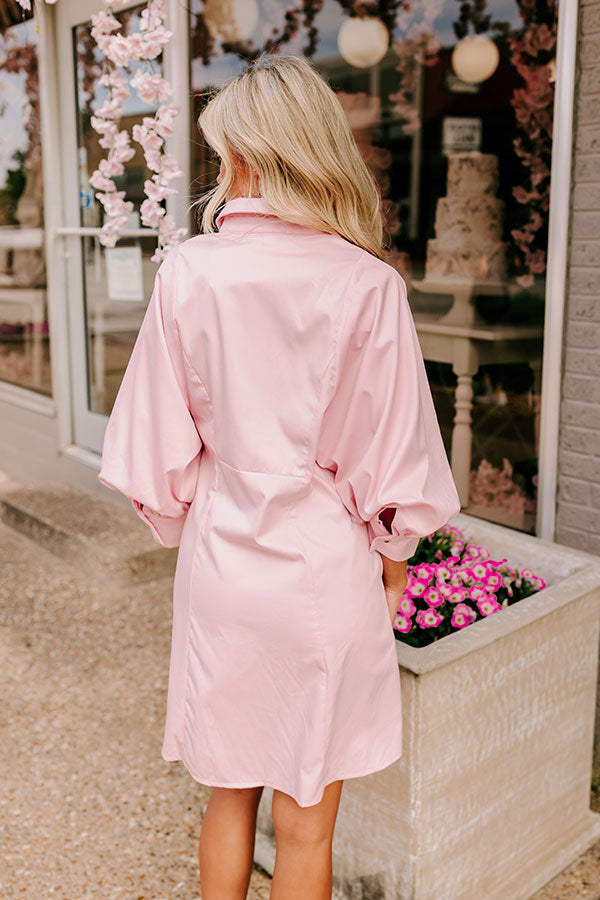 Premium Mykonos Stroll Button-Down Mini Dress - Chic Pink