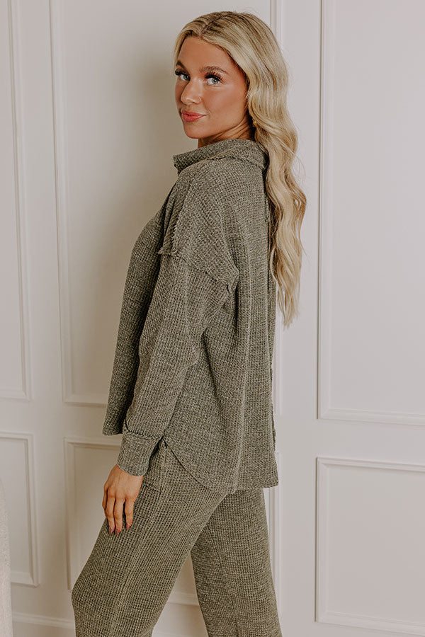 Premium Cozy Haven Vintage Wash Knit Top in Olive