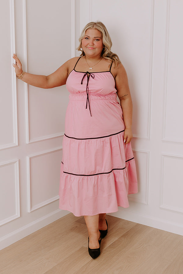 Ultimate Coquette Maxi Dress - Pink Curves with Black Trim