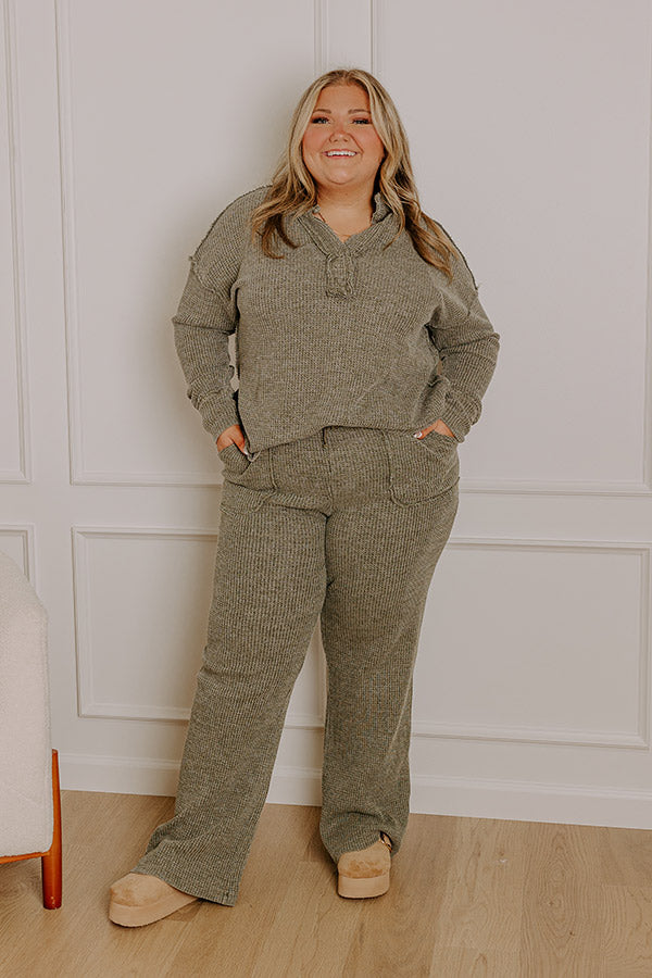 Premium High-Waist Vintage Knit Pants - Olive Curves Collection