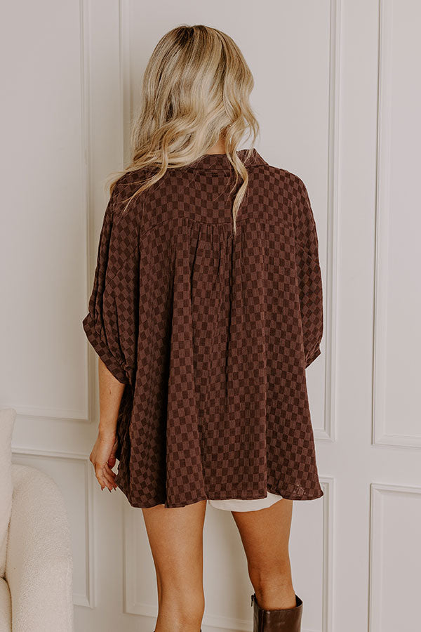 Premium Oversized Button-Up Shirt in Chestnut Check