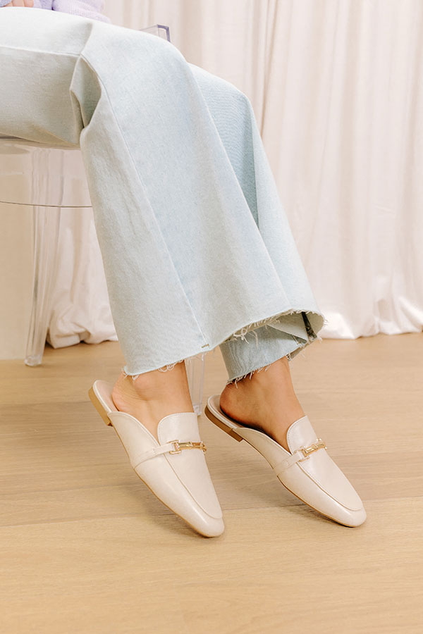 Premium Aubrey Faux Leather Mule Loafer - Cream