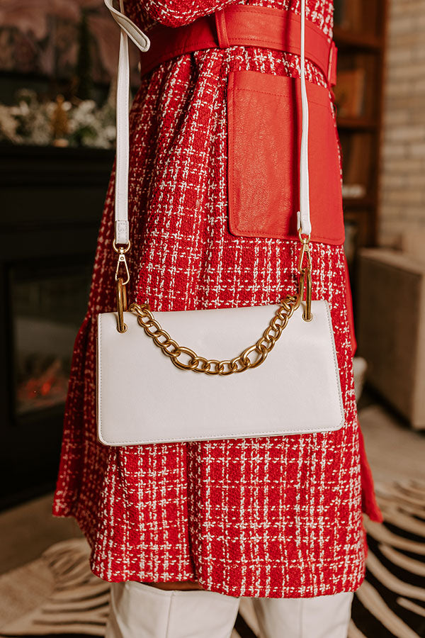 Premium White Faux Leather Purse with Chunky Chain – Ultimate Happy Hour Companion