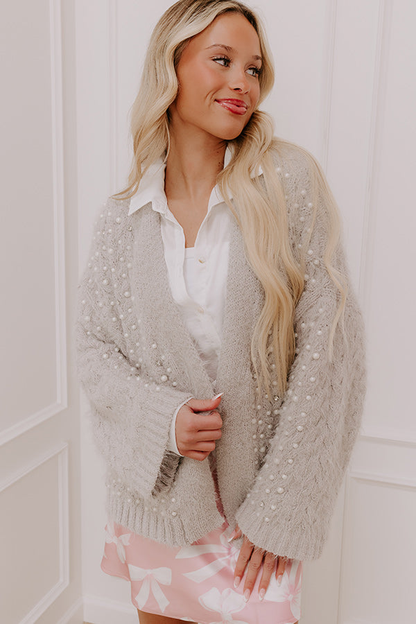 Premium Fall Gratitude Embellished Cardigan - Cozy Grey