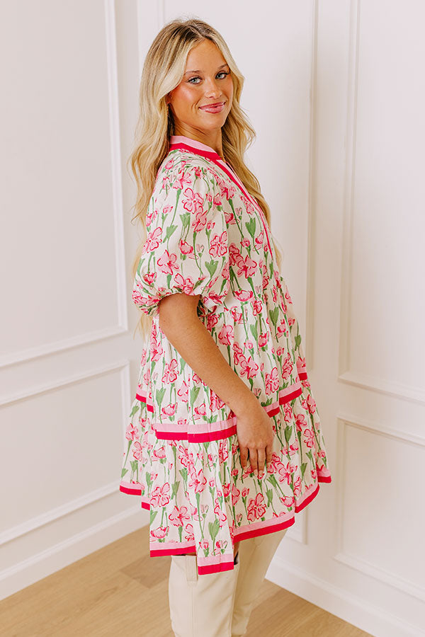 Premium Floral Mini Dress - Fresh Horizon Pink