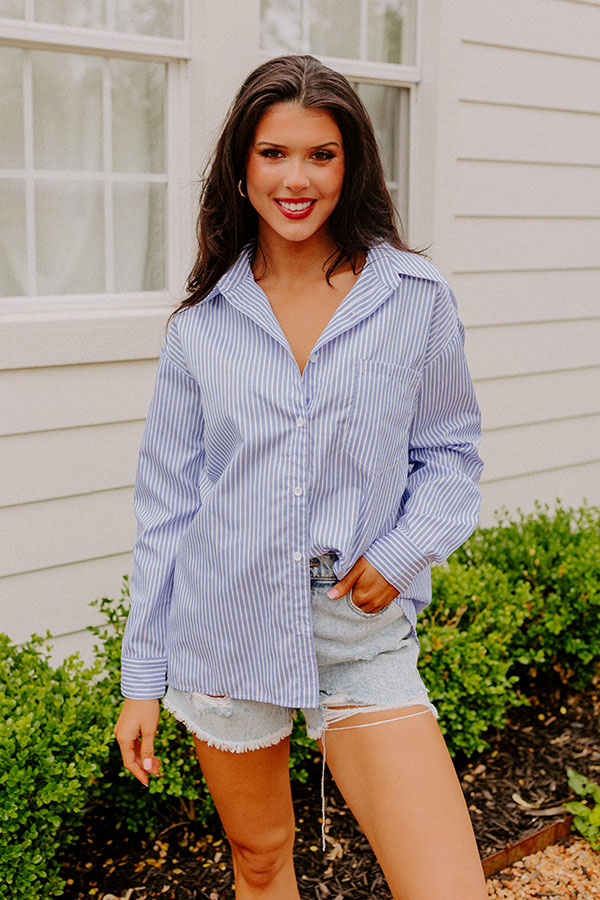 Premium Blue & White Striped Button-Up Shirt for Women