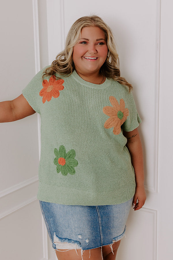 Premium Boho Blooms Knit Top - Sage Curves Design