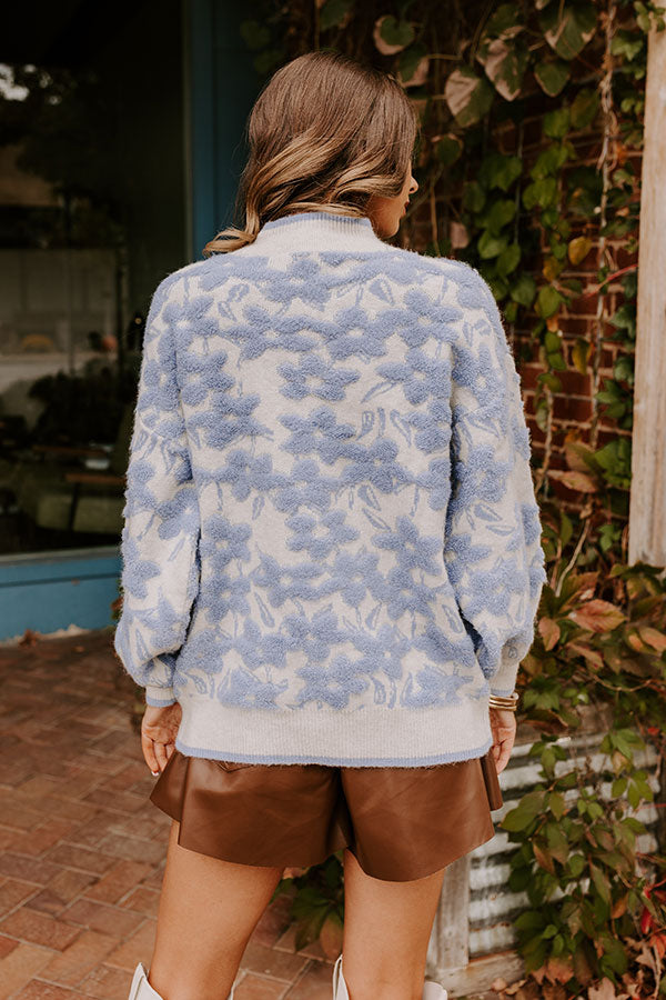 Premium Sky Blue Floral Knit Sweater - Ultimate Cozy Comfort