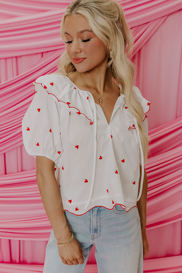 Ultimate Romantic Candy Hearts Embroidered Top - White