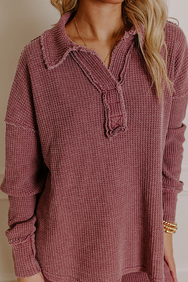 Premium Cozy Haven Vintage Wash Knit Top in Sangria - Ultimate Comfort & Style