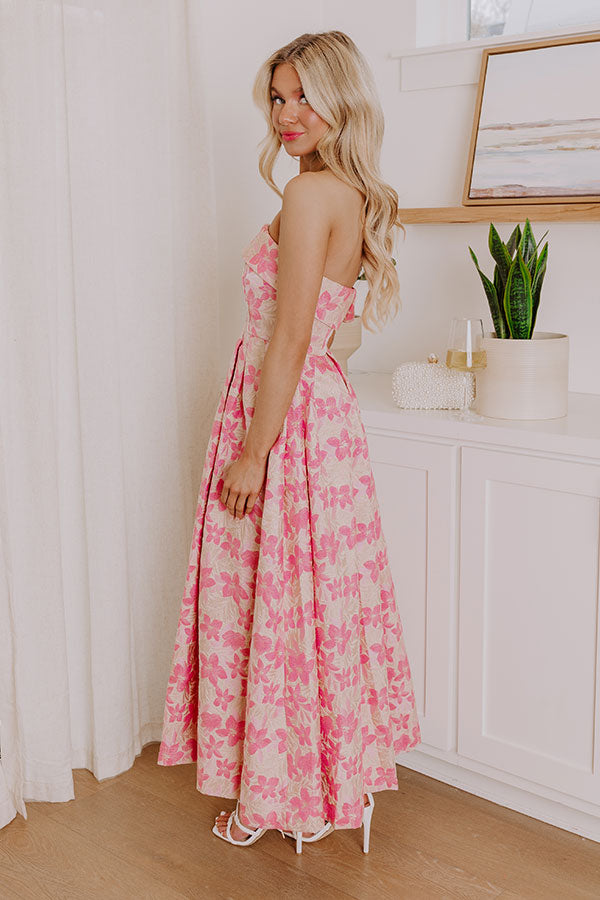 Premium Garden Serenade Floral Jacquard Midi Dress