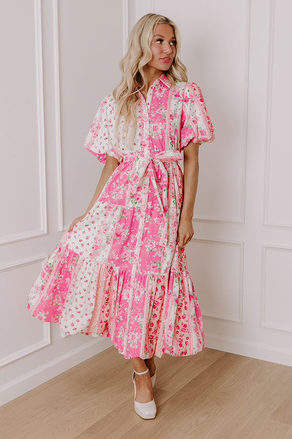 Ultimate Love-Struck Floral Midi Dress - Pink