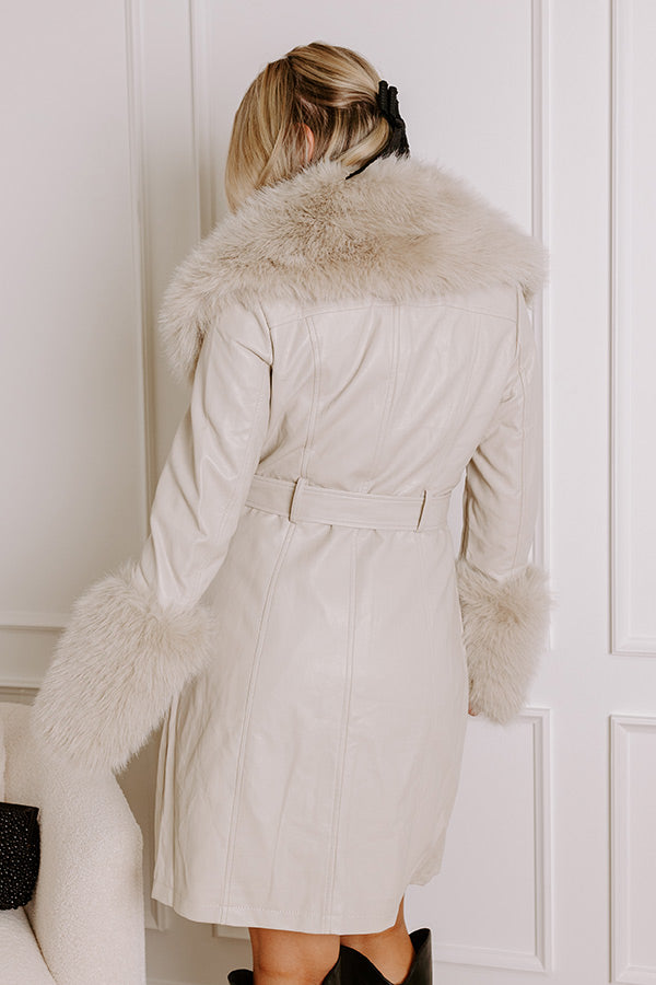 Premium Chic Faux Leather Coat with Removable Fur Accents