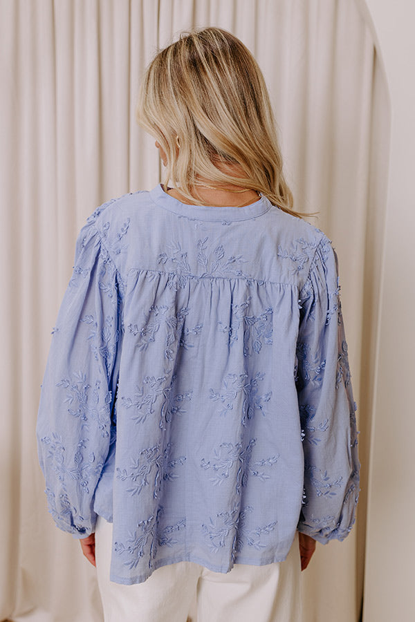 Premium Lost In Love Embroidered Button-Up Top - Sky Blue