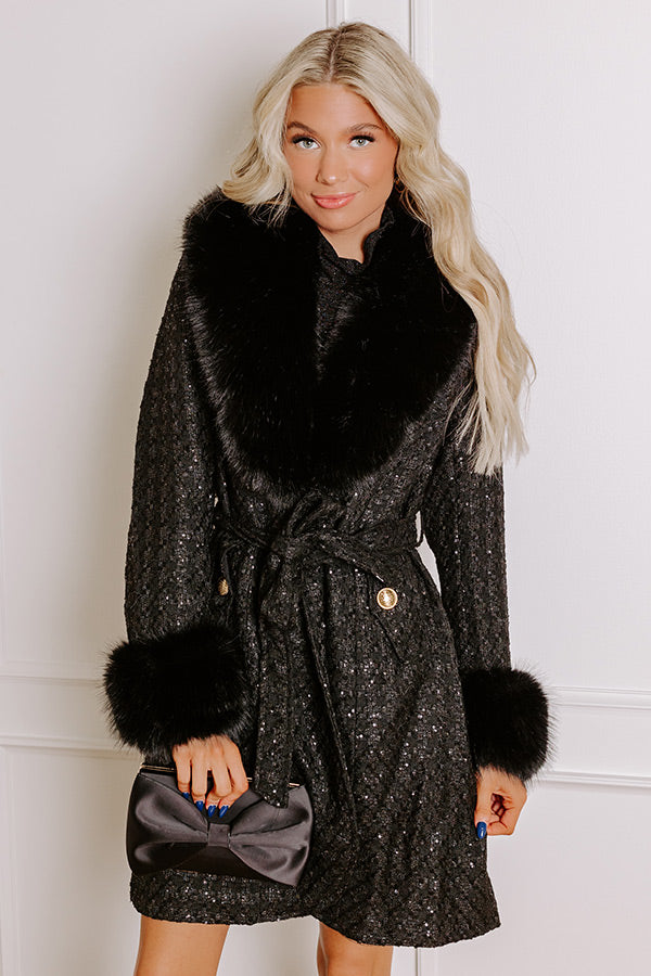 Premium Cozy Elegance Tweed Knit Coat - Ultimate Black Statement Piece