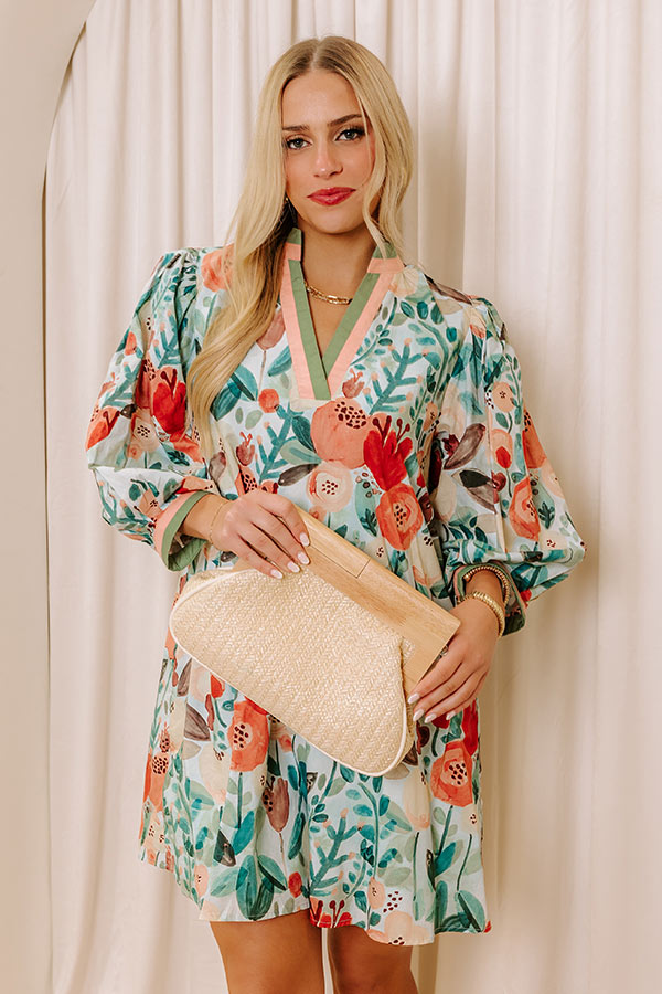 Premium Life In Full Bloom Mini Dress - Limpet Shell
