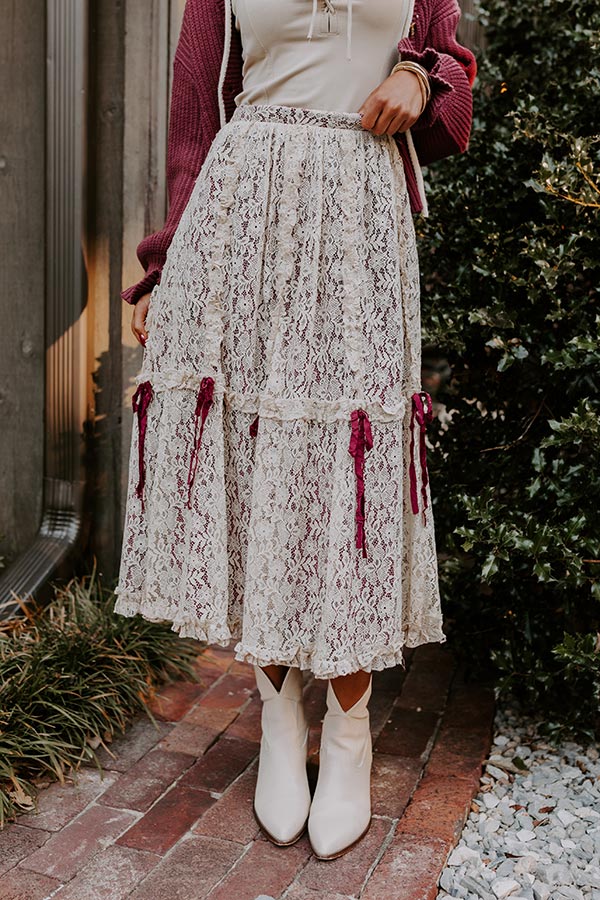 Premium Boho Romance High Waist Lace Skirt in Wine