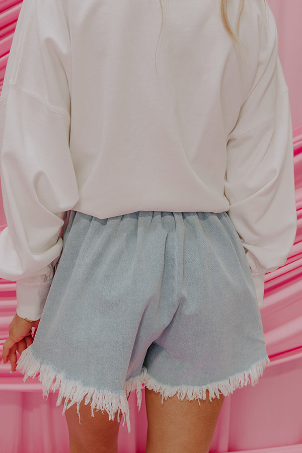 Premium High Waist Denim Skort | Light Wash & Floral Accent
